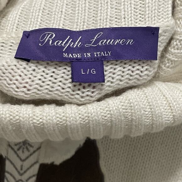 NWOT Ralph Lauren Purple Label Sweater Womens Large Ivory Rancher Bear Cashmere - Picture 6 of 12